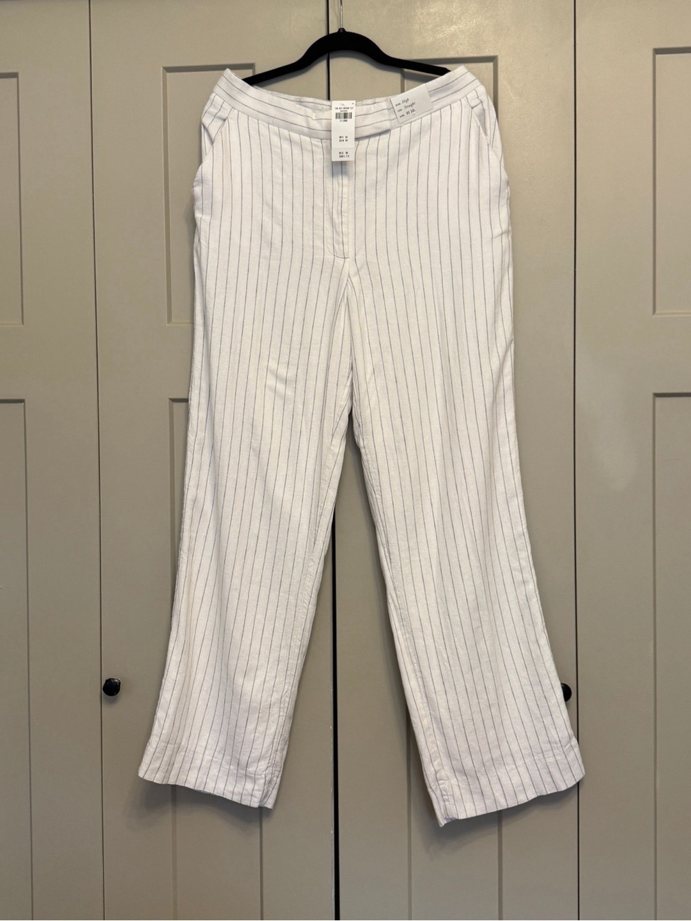 Abercrombie White Pinstripe High Rise Straight Leg Pants NWT